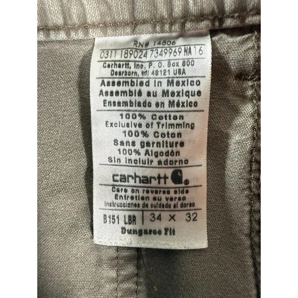 Carhartt B151 Pants Men's 34x32 Tan Dungaree Fit Canvas Carpenter Workwear